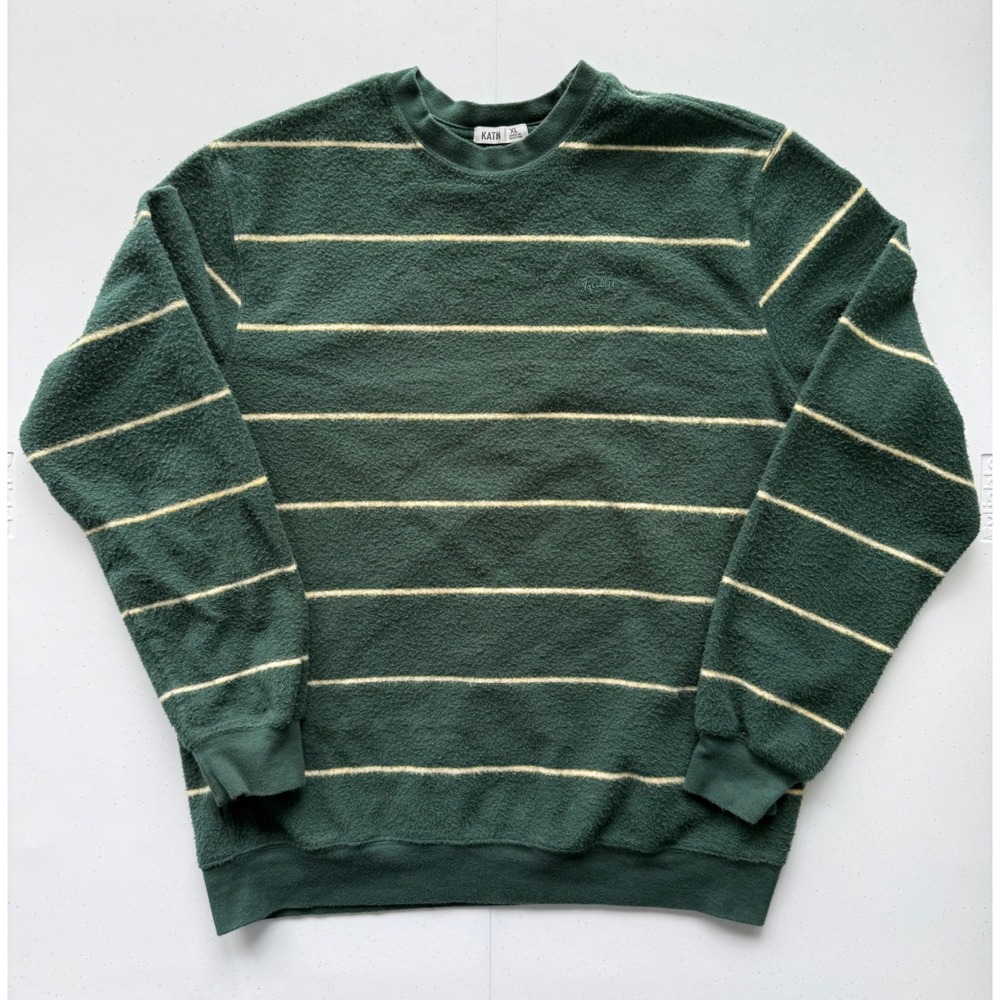 Katin Park Sweater Mens XL Green Reverse Fleece Striped Sweatshirt Unisex Retro